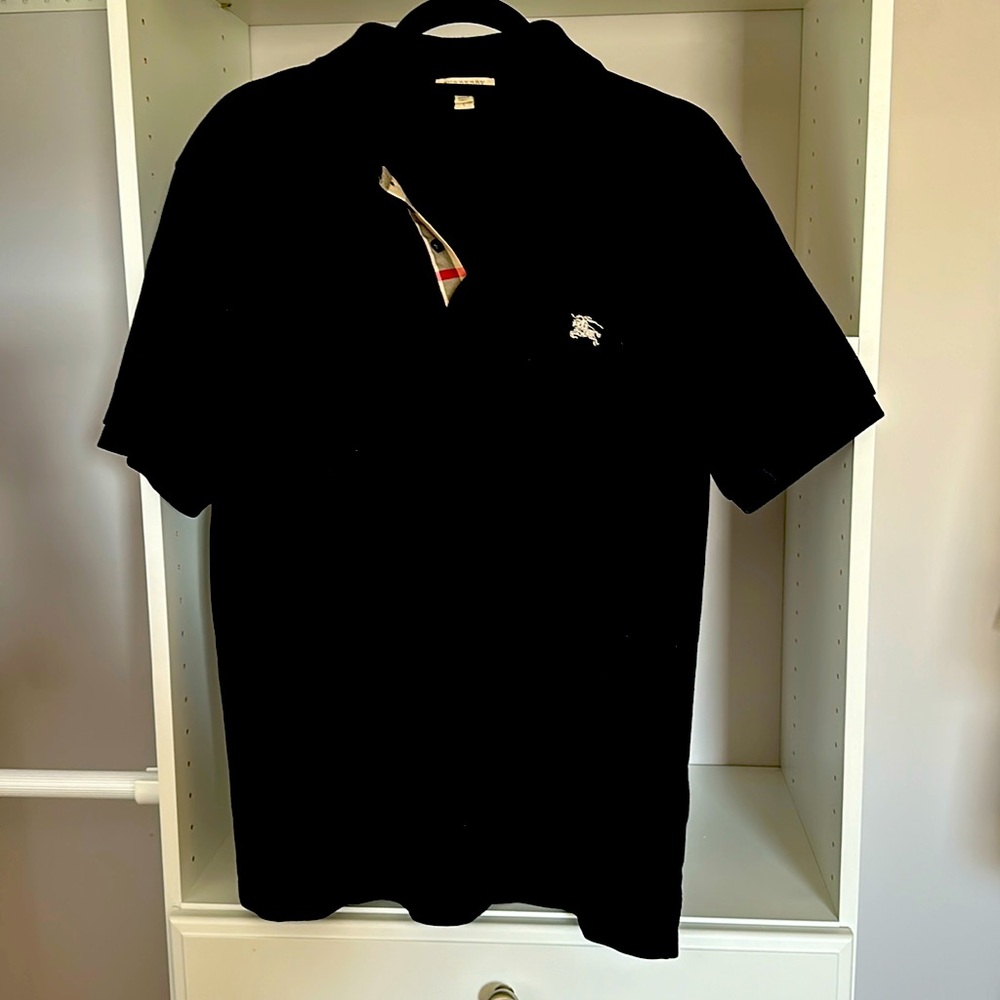 Burberry Brit Mens Nova Check Black Cotton Pullover Polo Shirt Size Large